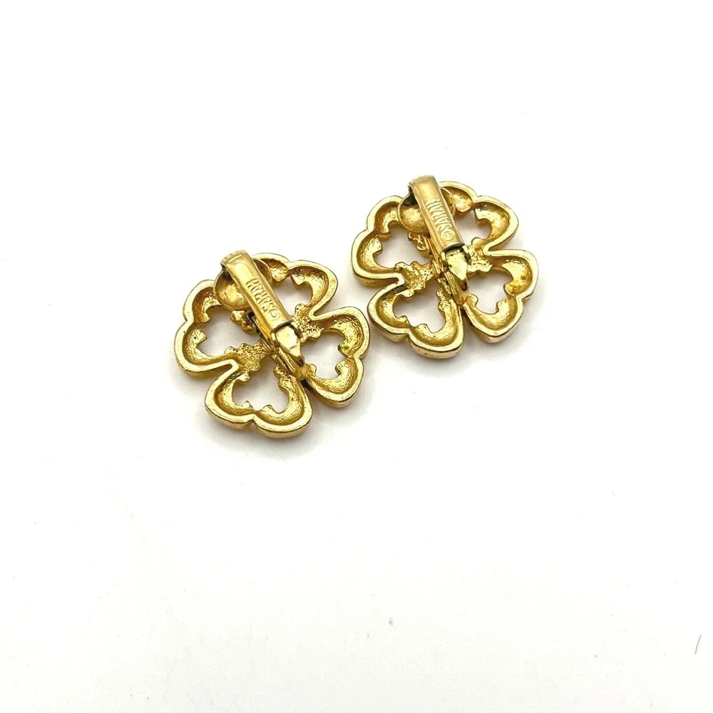 Sarah Coventry Vintage Gold Tone Openwork Quatrefoil Clip On Earrings Floral‎